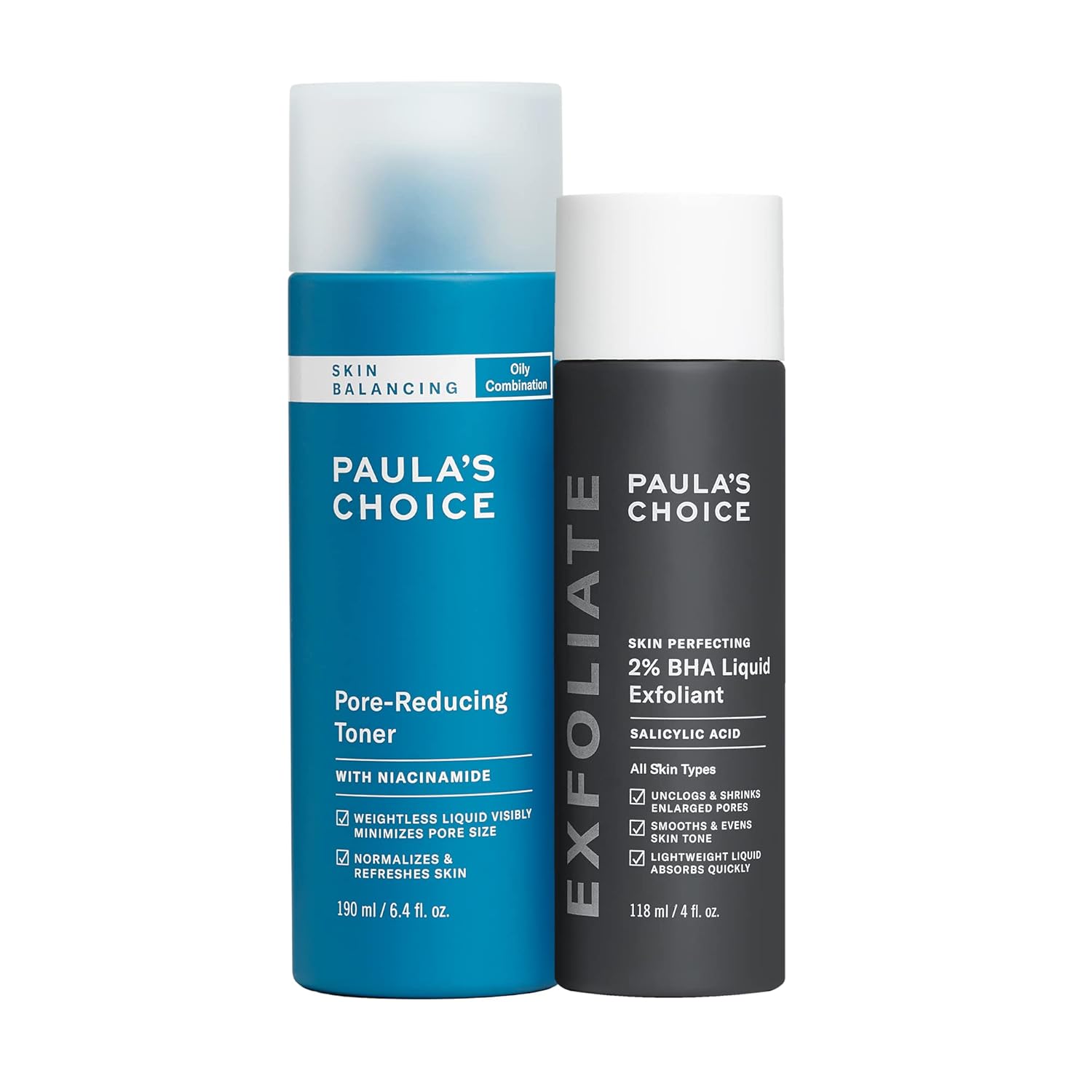 Paula’s Choice 2% BHA Liquid Exfoliant & SKIN BALANCING Toner, Minimizes Clogged, Enlarged Pores with Salicylic Acid & Niacinamide, for Combination & Oily Skin, Fragrance-Free & Paraben-Free, Set of 2