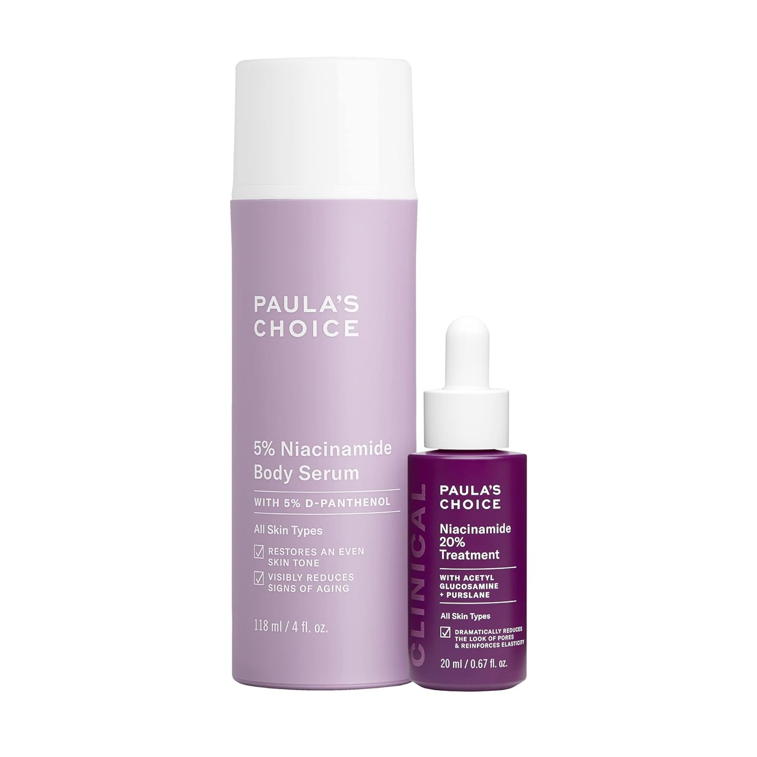 Paula’s Choice 5% Niacinamide Body Serum + CLINICAL 20% Niacinamide Treatment, Face & Body Kit for Discoloration, Redness & Bumpy Skin, All Skin Types Including Acne-Prone, Set of 2