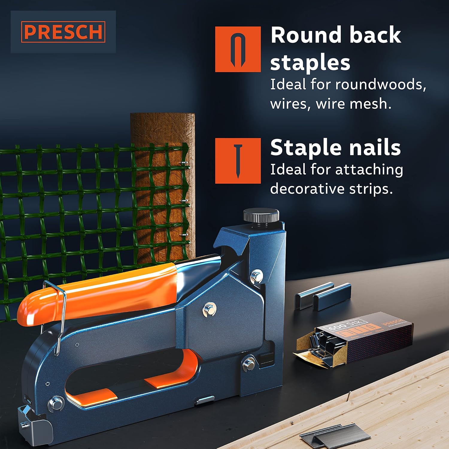 presch staple gun with staples – 600pcs. heavy duty stapler for wood, cable, wire, furniture, wall and carpet – upholstery staple gun presch staple gun with staples – 600pcs. heavy duty stapler for wood, cable, wire, furniture, wall and carpet – upholstery staple gun